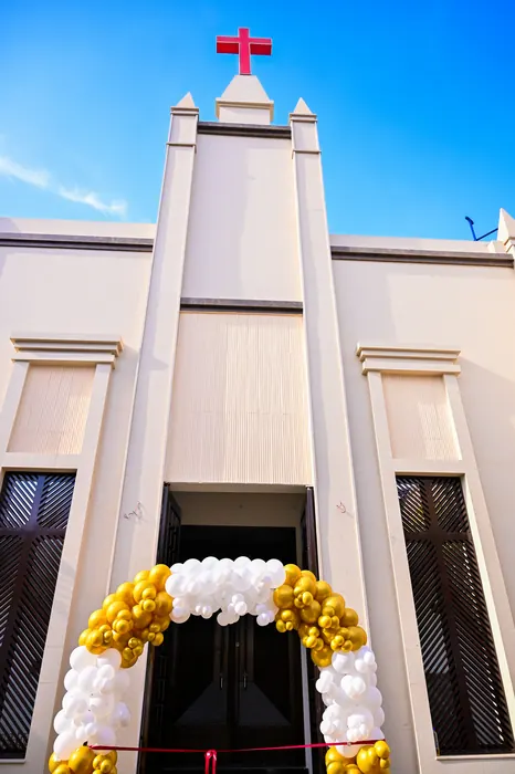 The finished church, its cross raised over Faisalabad