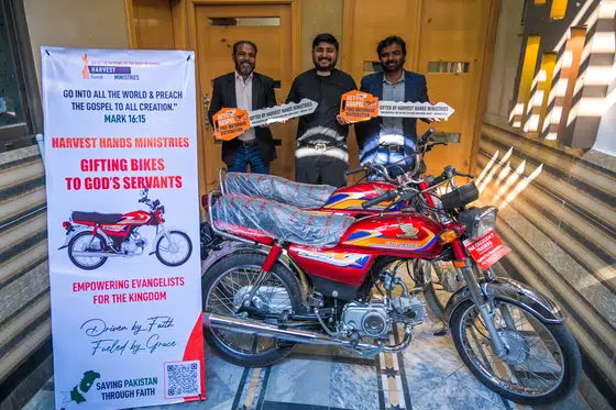 Motorbike distribution to Harvest Hands pastors