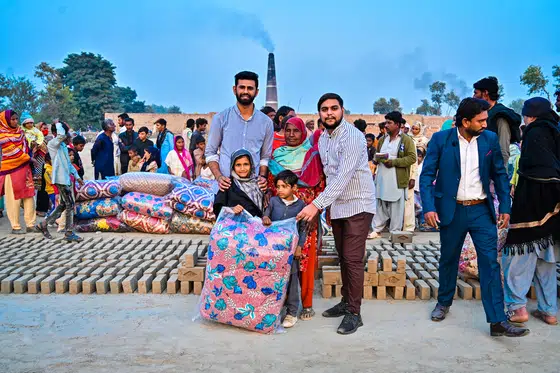 Winter blanket distribution at a brick kiln colony