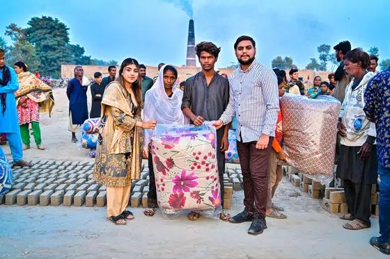 Winter blanket distribution at a brick kiln colony