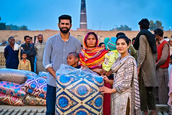 Winter blanket distribution at a brick kiln colony