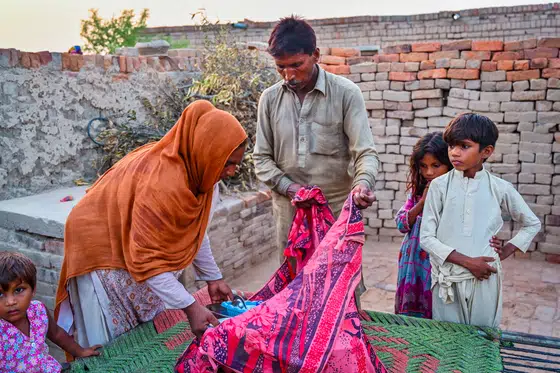 A family after being freed from bonded labour